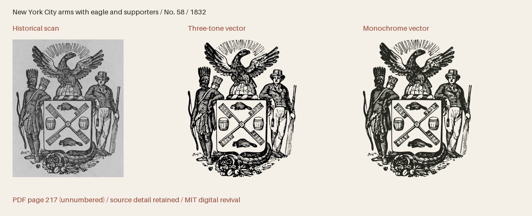 Historical scan beside the three-tone and monochrome vector revivals