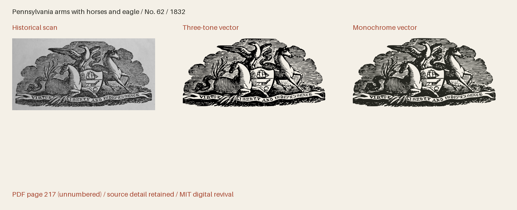 Historical scan beside the three-tone and monochrome vector revivals