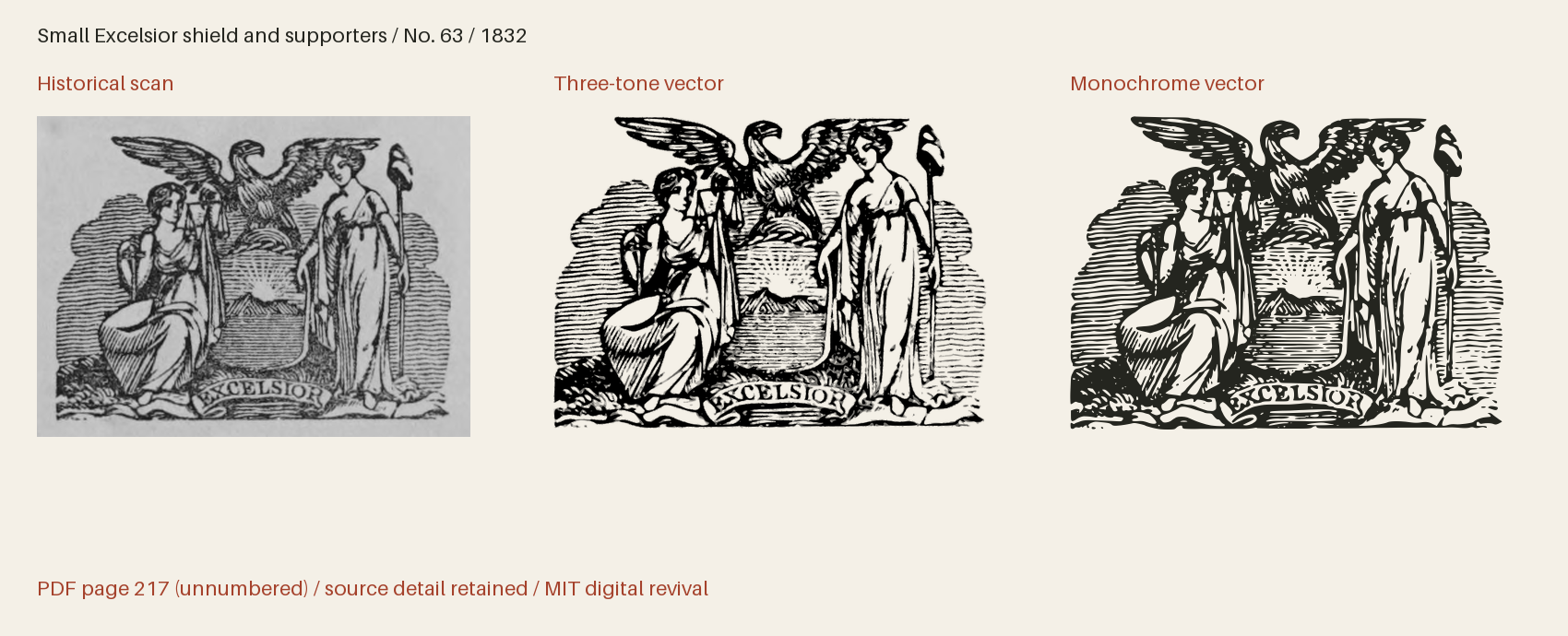 Historical scan beside the three-tone and monochrome vector revivals
