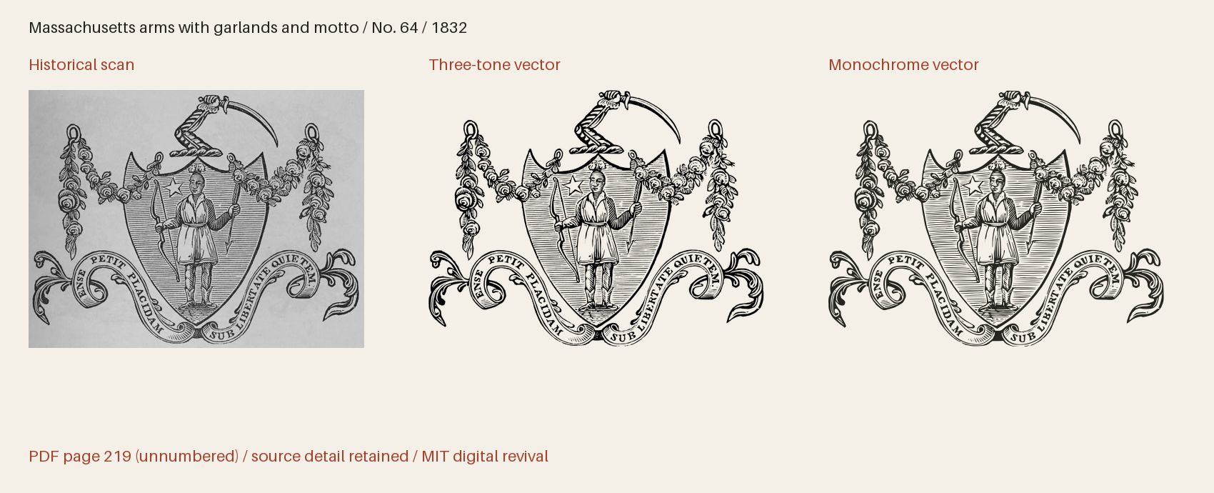 Historical scan beside the three-tone and monochrome vector revivals