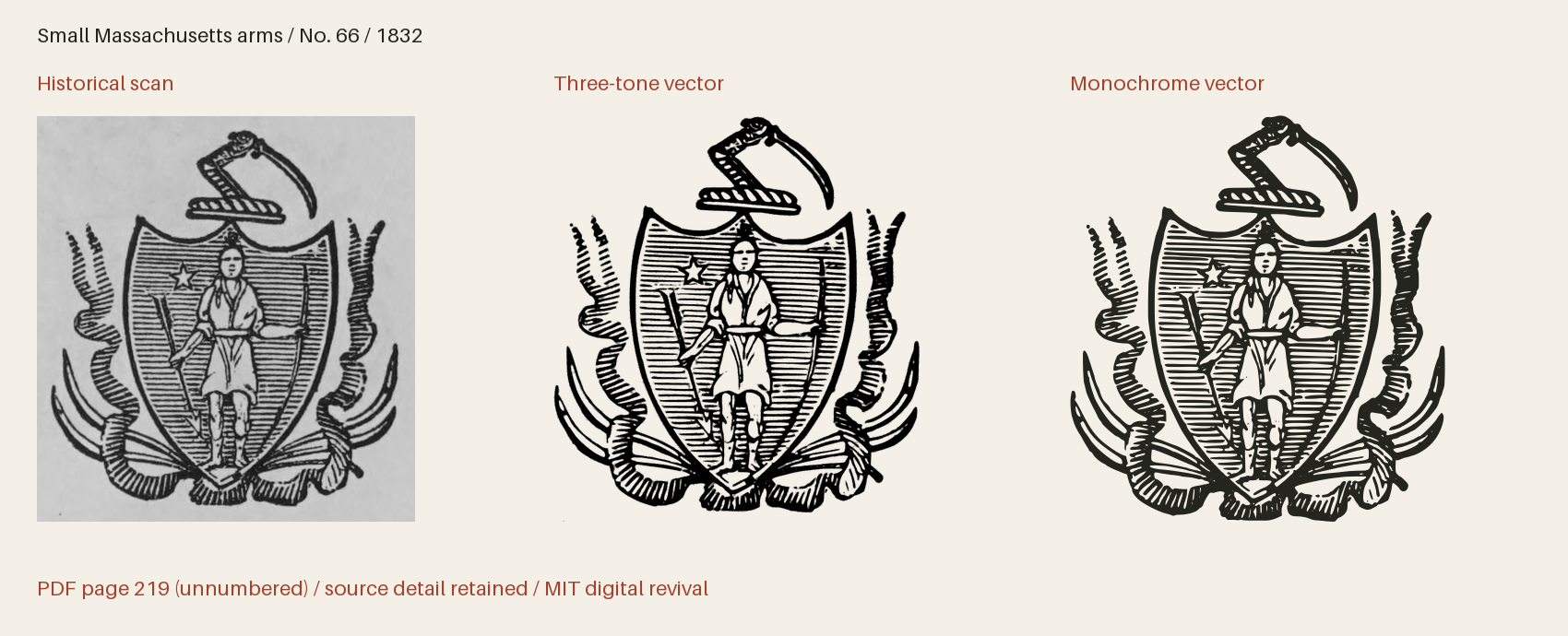 Historical scan beside the three-tone and monochrome vector revivals