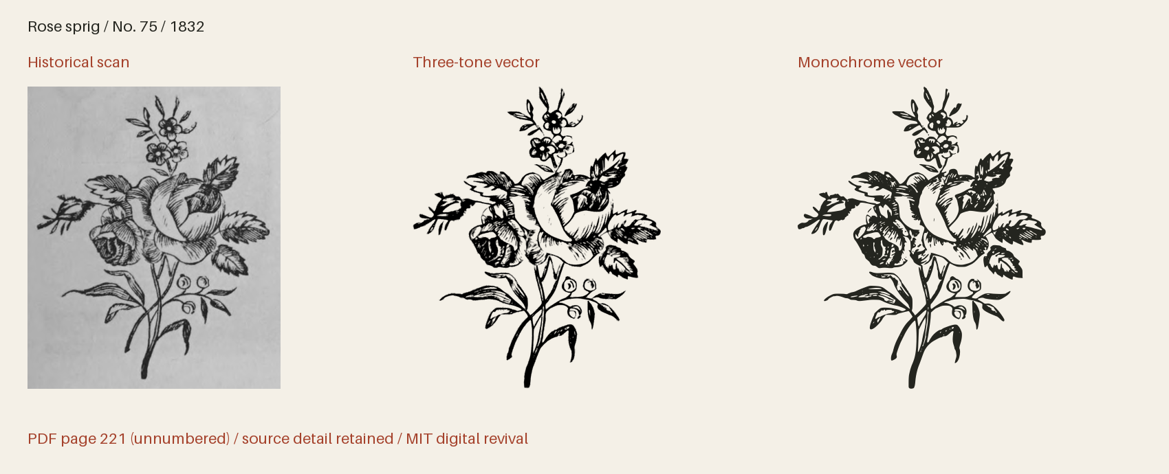Historical scan beside the three-tone and monochrome vector revivals
