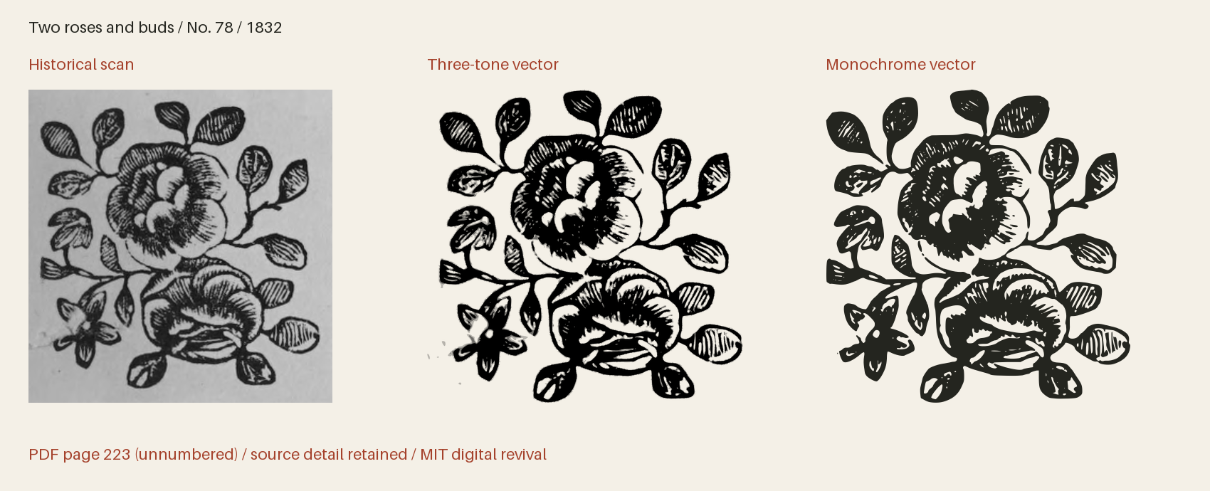 Historical scan beside the three-tone and monochrome vector revivals