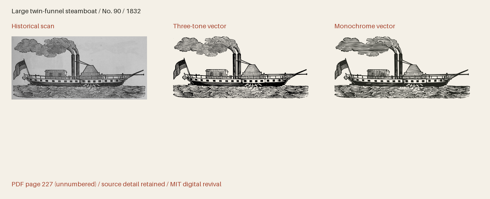 Historical scan beside the three-tone and monochrome vector revivals