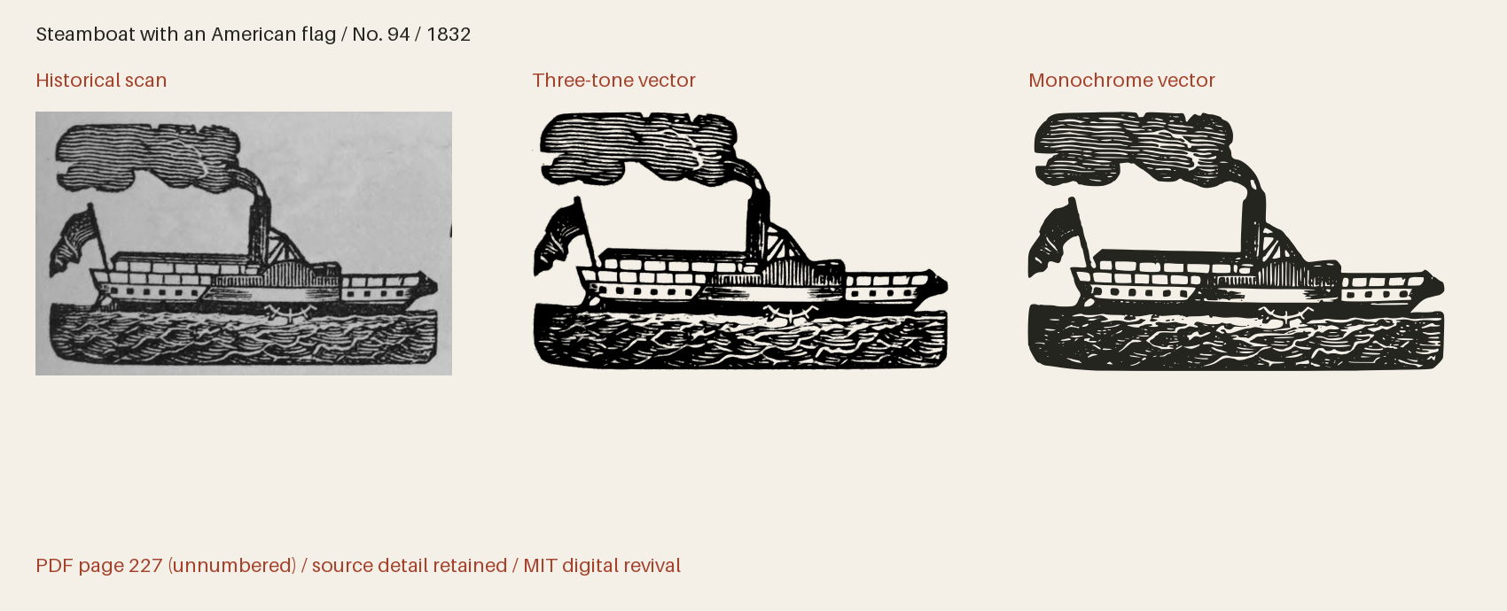 Historical scan beside the three-tone and monochrome vector revivals