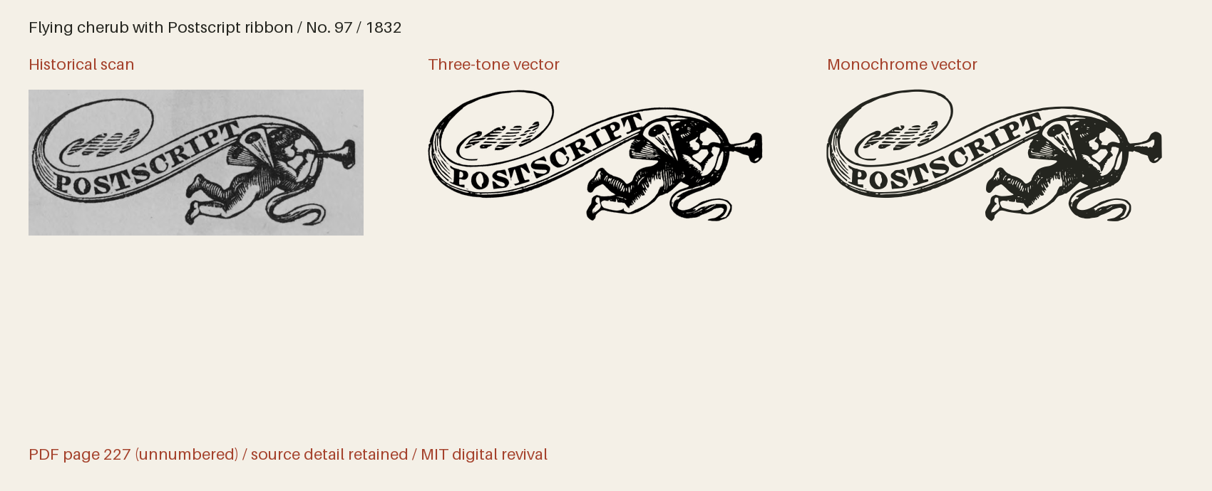 Historical scan beside the three-tone and monochrome vector revivals