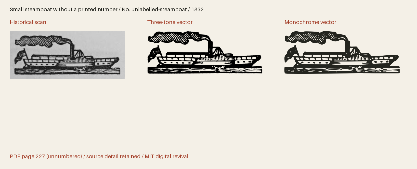 Historical scan beside the three-tone and monochrome vector revivals