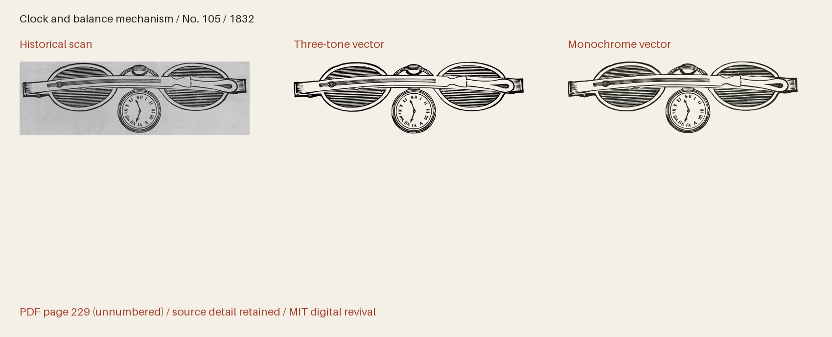 Historical scan beside the three-tone and monochrome vector revivals