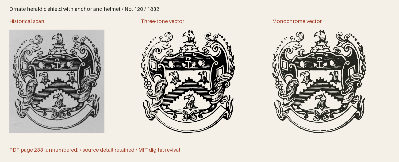 Historical scan beside the three-tone and monochrome vector revivals