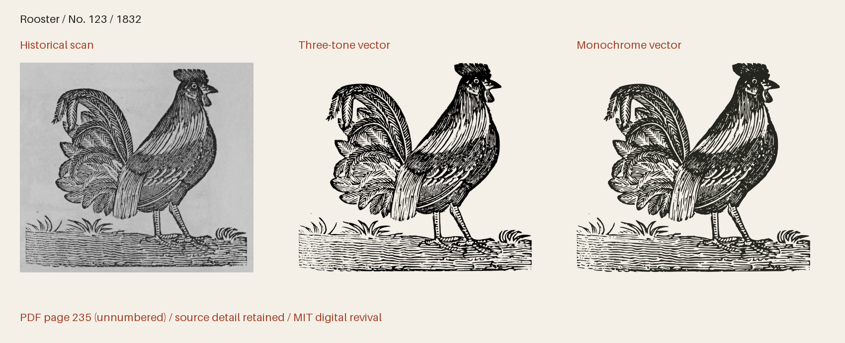 Historical scan beside the three-tone and monochrome vector revivals