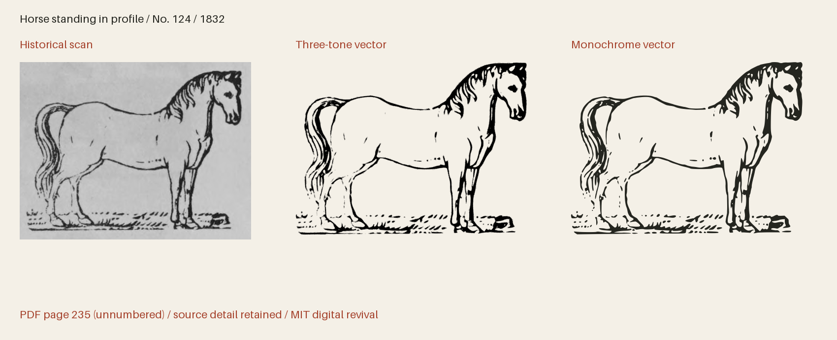 Historical scan beside the three-tone and monochrome vector revivals