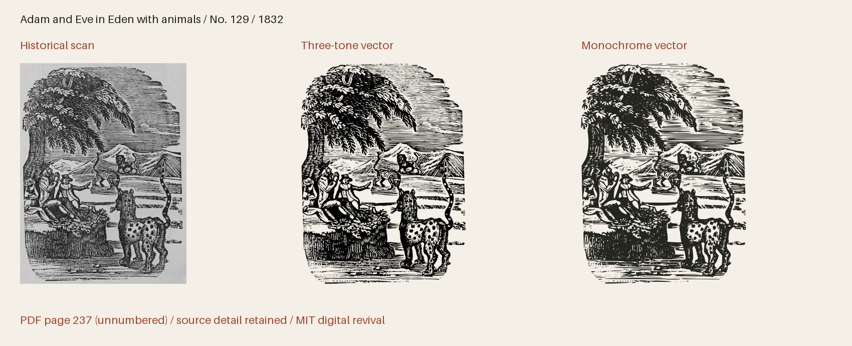 Historical scan beside the three-tone and monochrome vector revivals