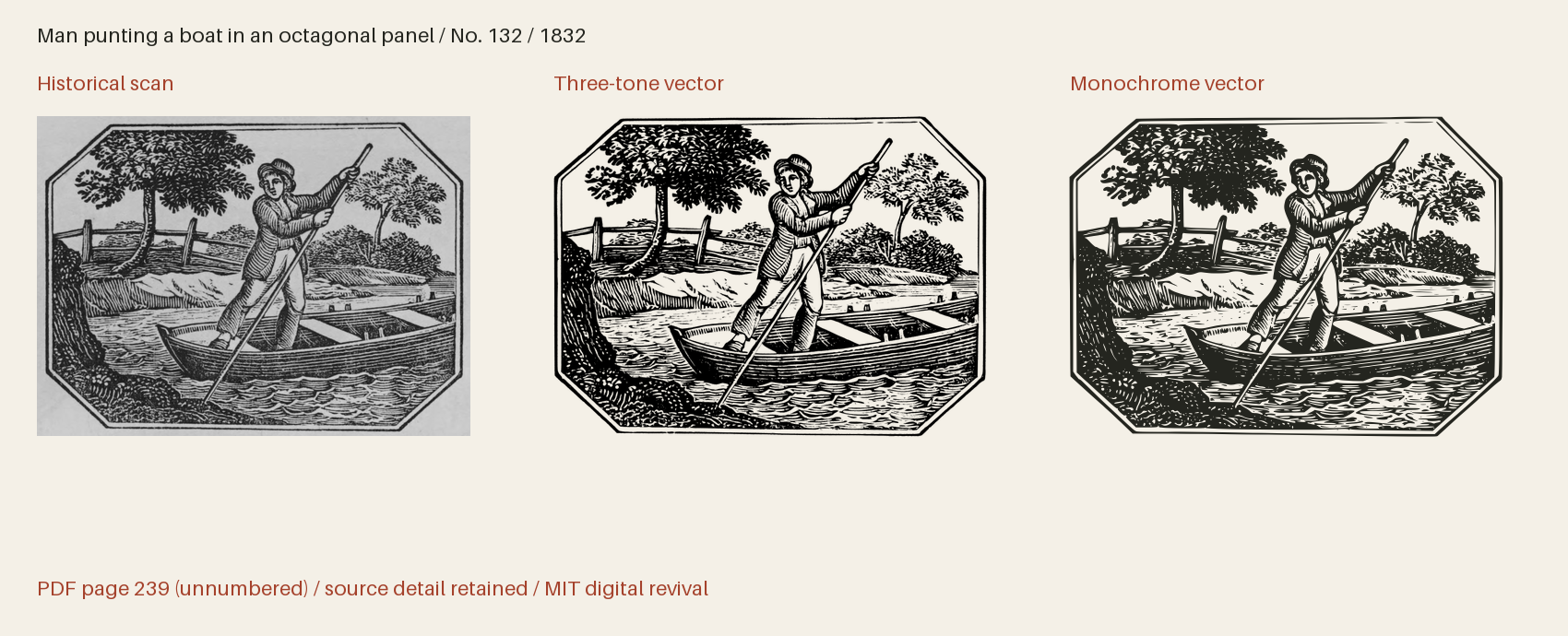 Historical scan beside the three-tone and monochrome vector revivals