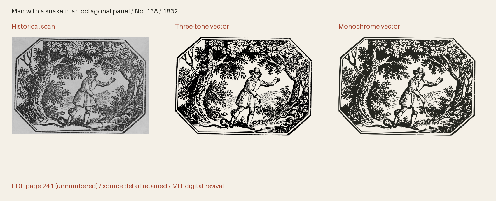Historical scan beside the three-tone and monochrome vector revivals