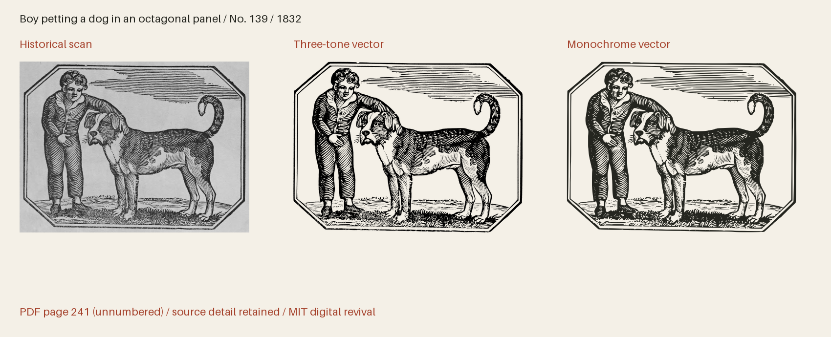 Historical scan beside the three-tone and monochrome vector revivals