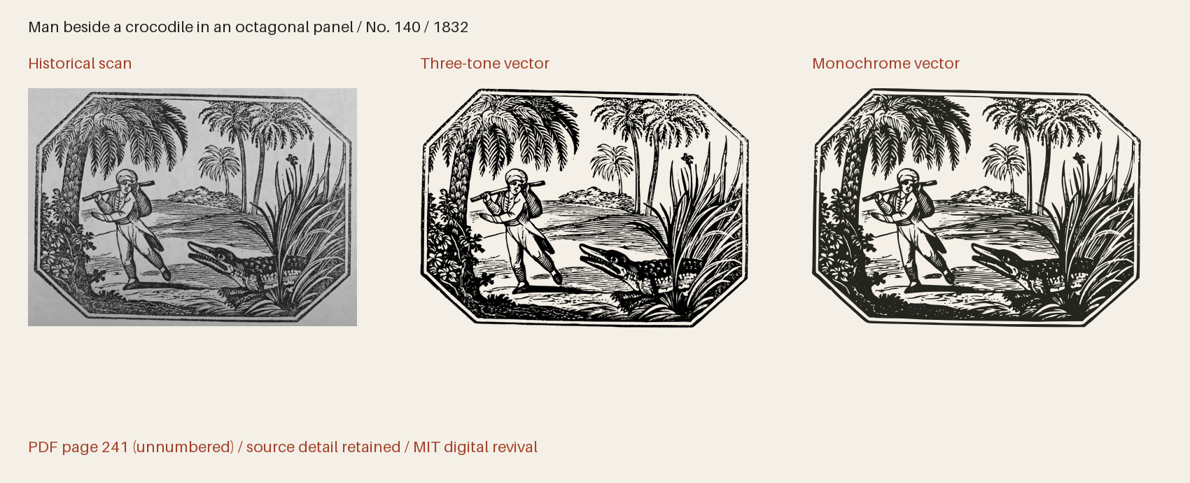 Historical scan beside the three-tone and monochrome vector revivals