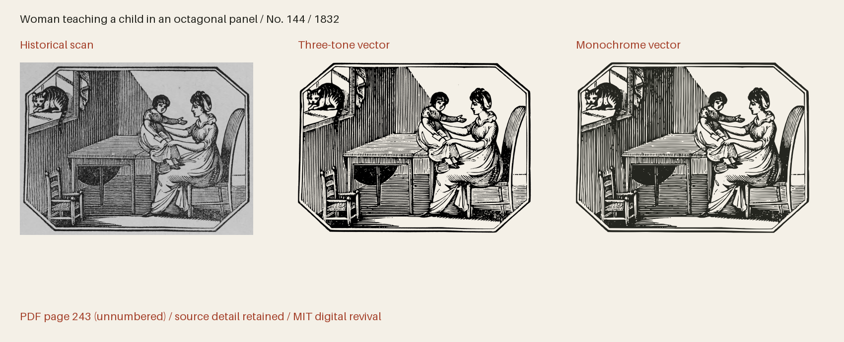 Historical scan beside the three-tone and monochrome vector revivals