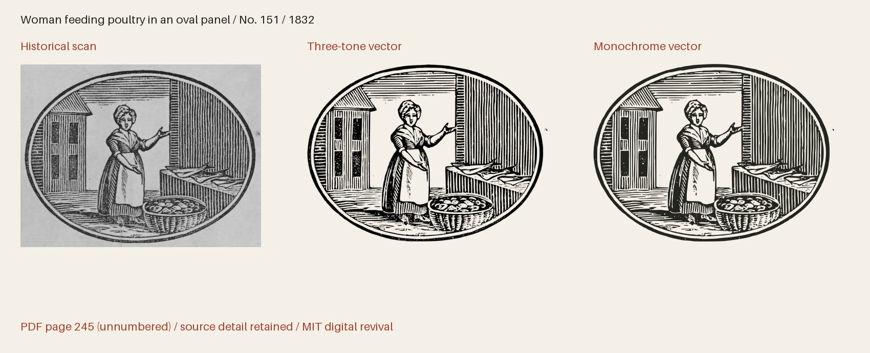 Historical scan beside the three-tone and monochrome vector revivals