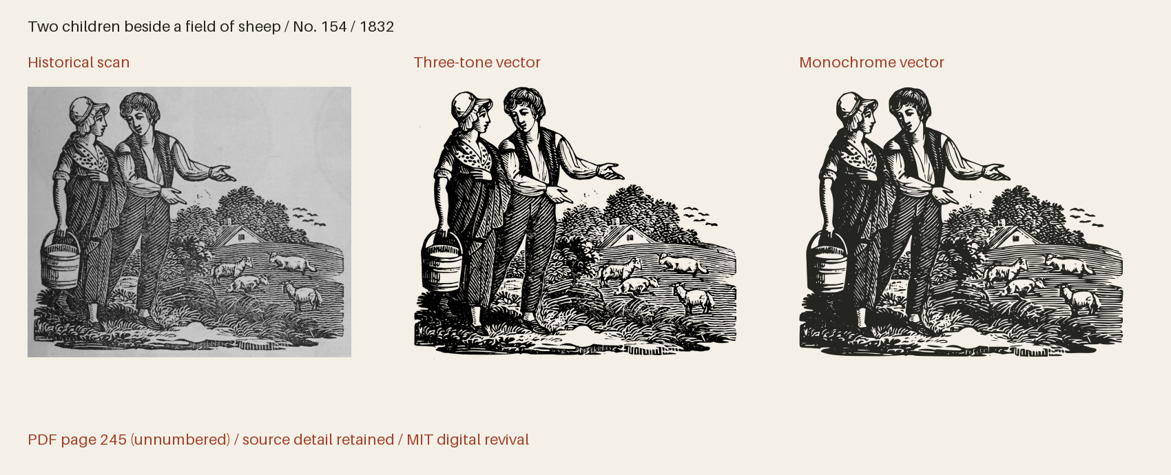 Historical scan beside the three-tone and monochrome vector revivals