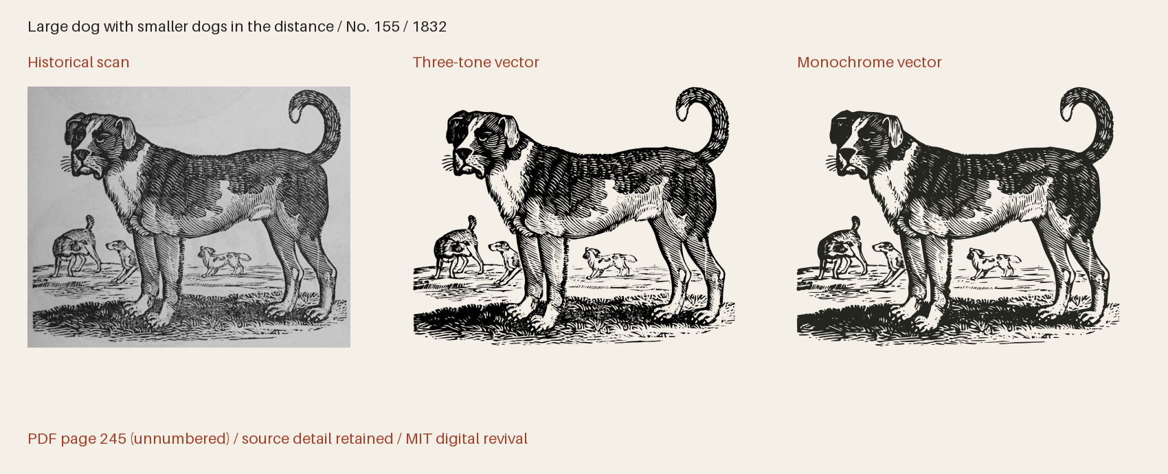 Historical scan beside the three-tone and monochrome vector revivals