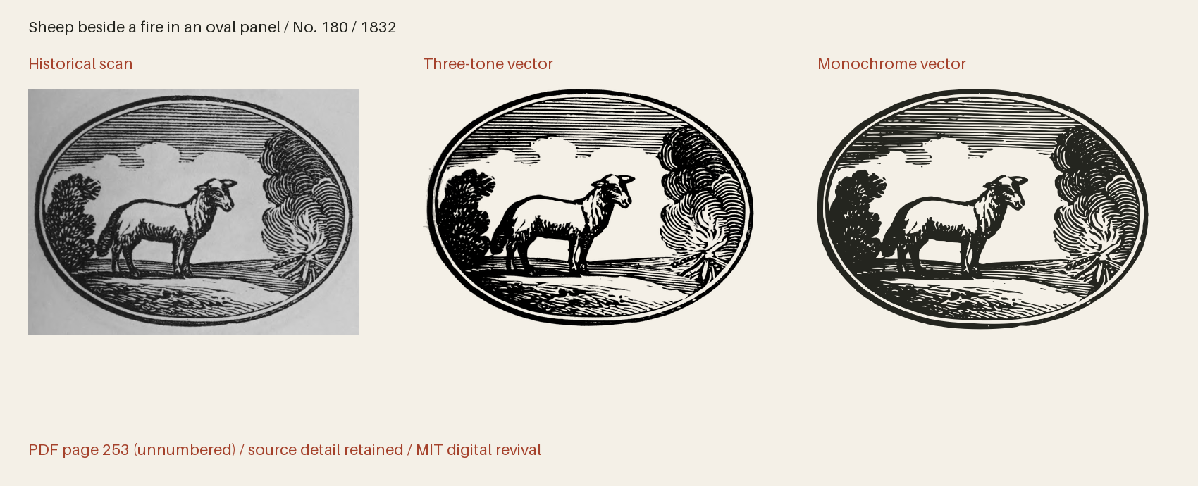 Historical scan beside the three-tone and monochrome vector revivals