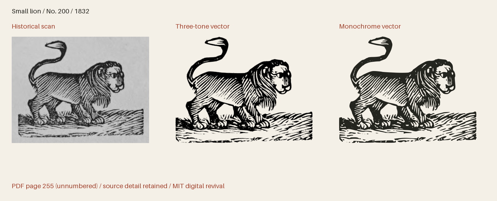 Historical scan beside the three-tone and monochrome vector revivals
