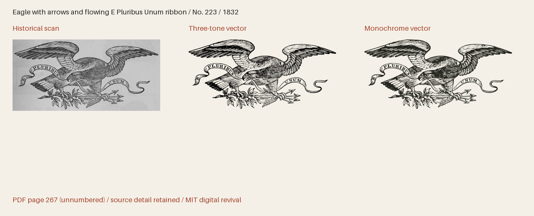 Historical scan beside the three-tone and monochrome vector revivals