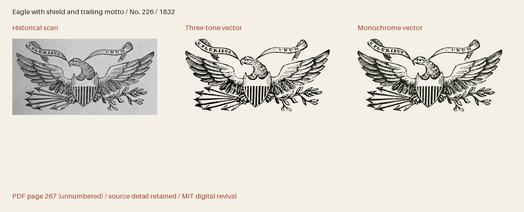 Historical scan beside the three-tone and monochrome vector revivals