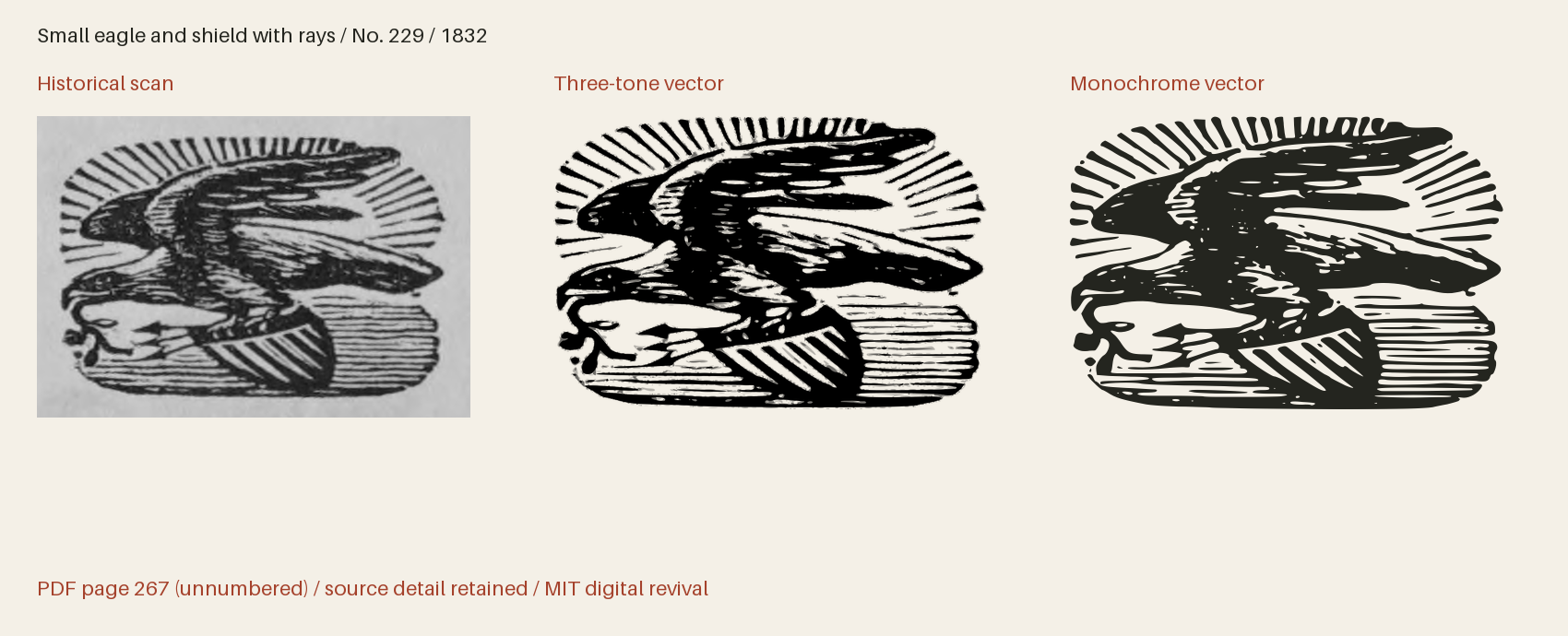 Historical scan beside the three-tone and monochrome vector revivals