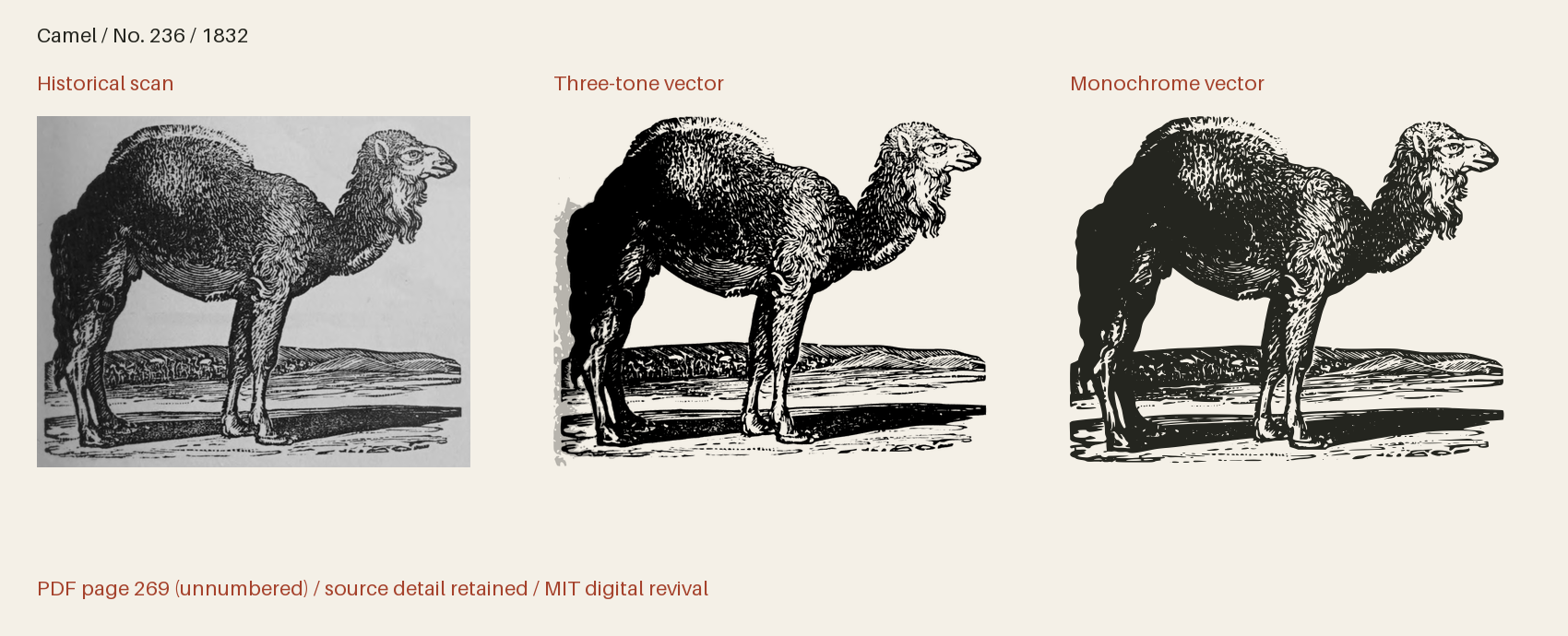 Historical scan beside the three-tone and monochrome vector revivals