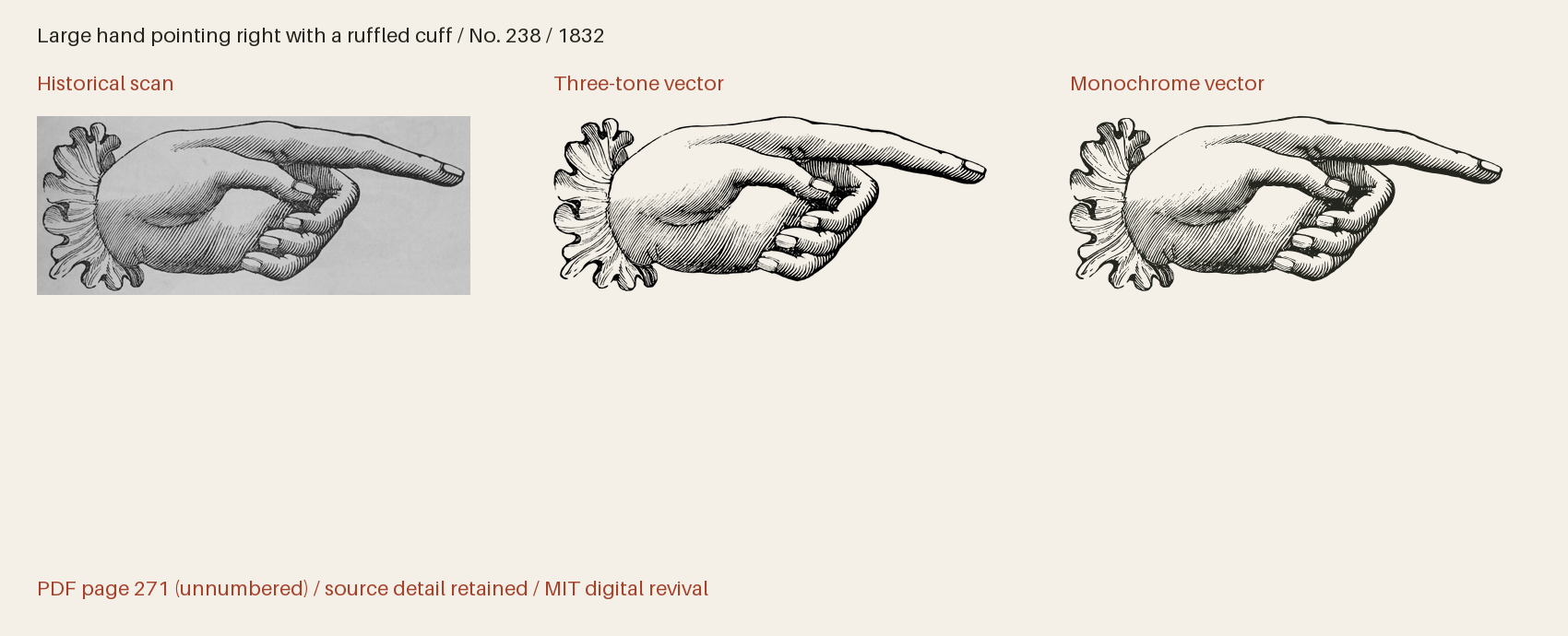Historical scan beside the three-tone and monochrome vector revivals