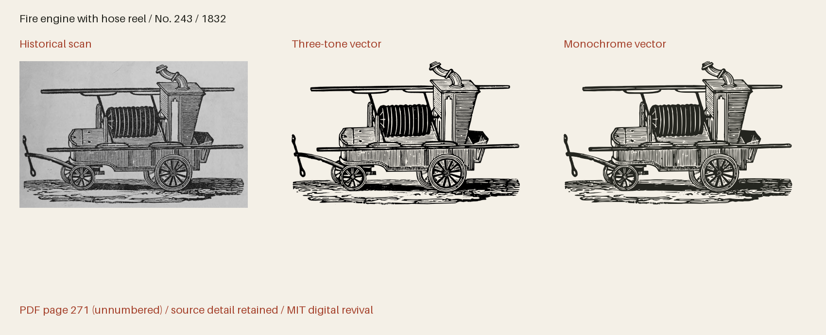 Historical scan beside the three-tone and monochrome vector revivals