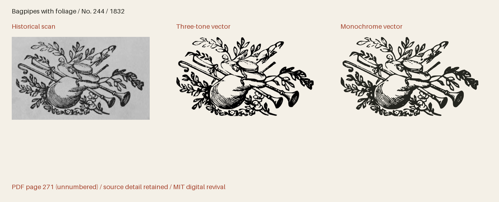 Historical scan beside the three-tone and monochrome vector revivals