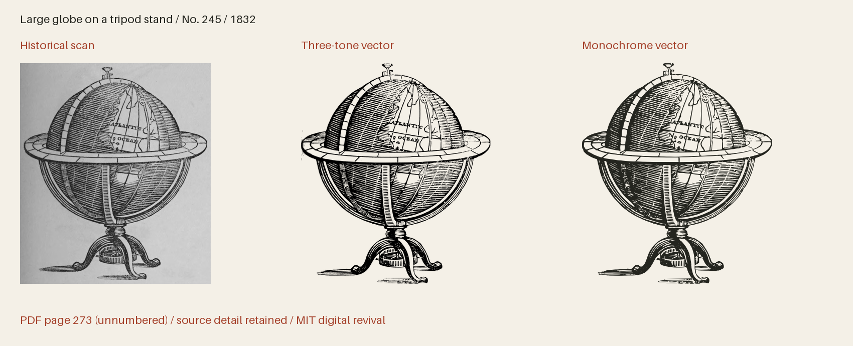 Historical scan beside the three-tone and monochrome vector revivals