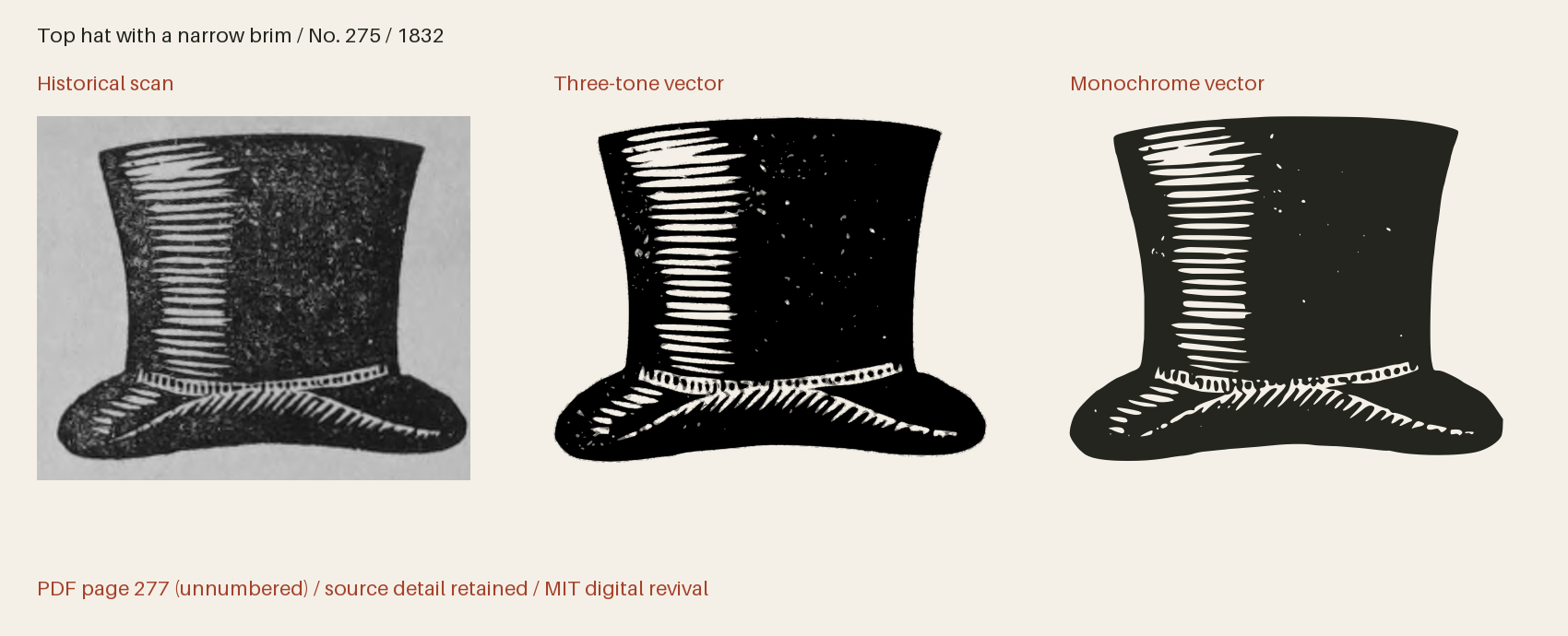 Historical scan beside the three-tone and monochrome vector revivals