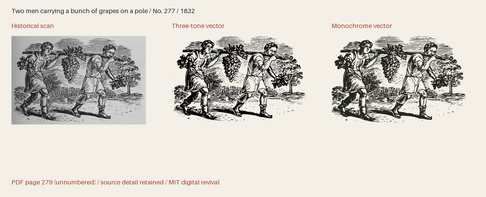 Historical scan beside the three-tone and monochrome vector revivals