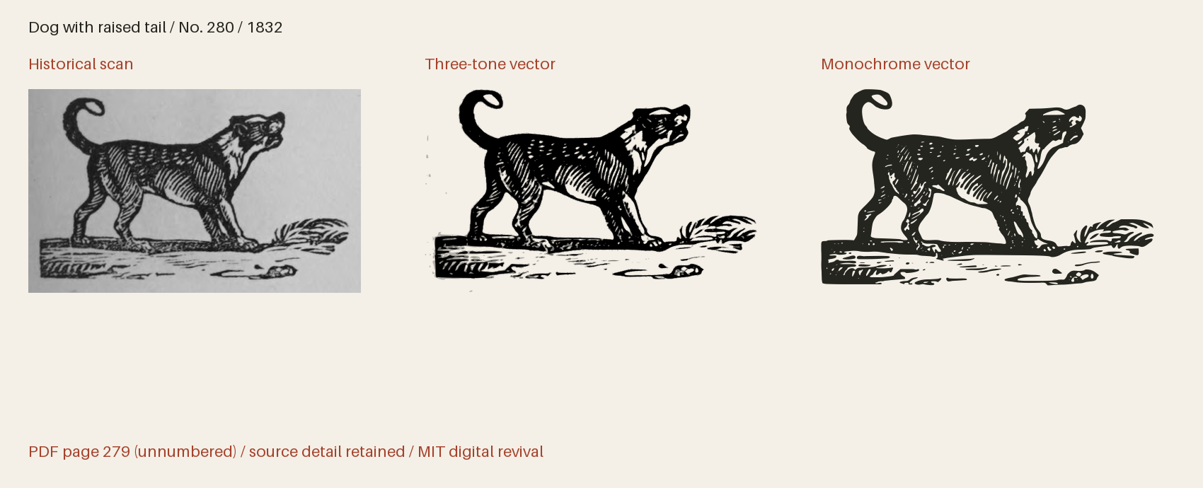 Historical scan beside the three-tone and monochrome vector revivals