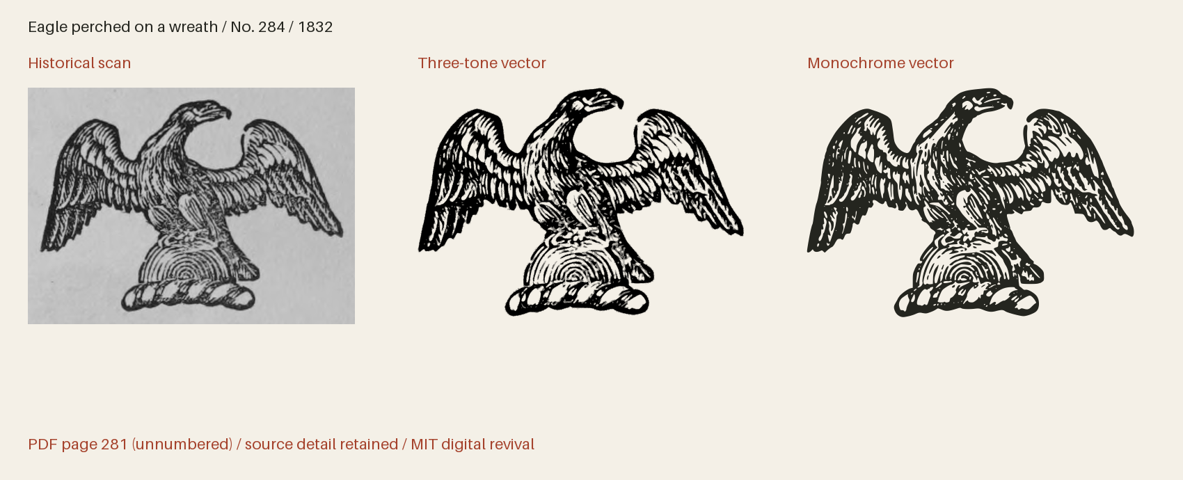 Historical scan beside the three-tone and monochrome vector revivals