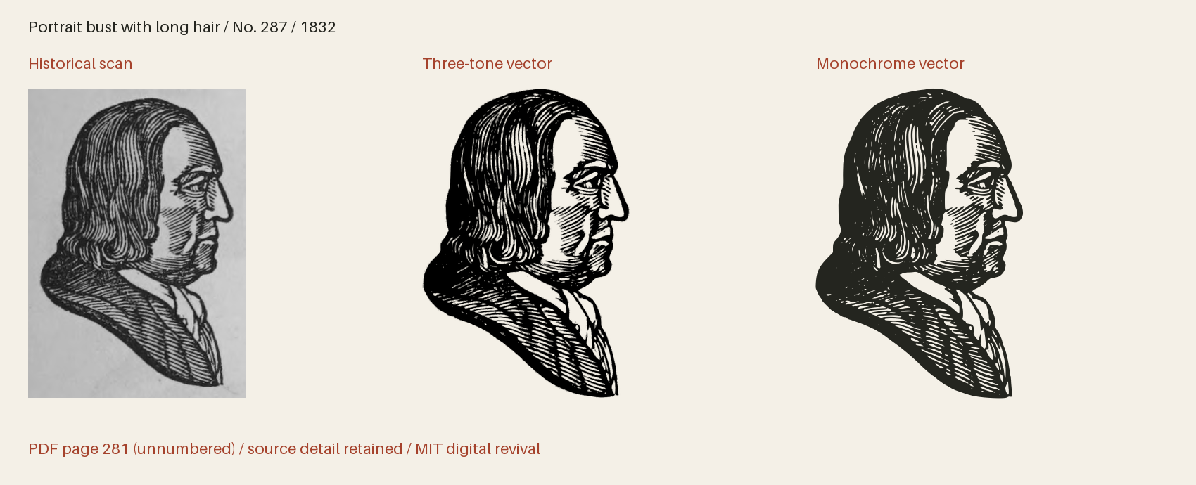 Historical scan beside the three-tone and monochrome vector revivals
