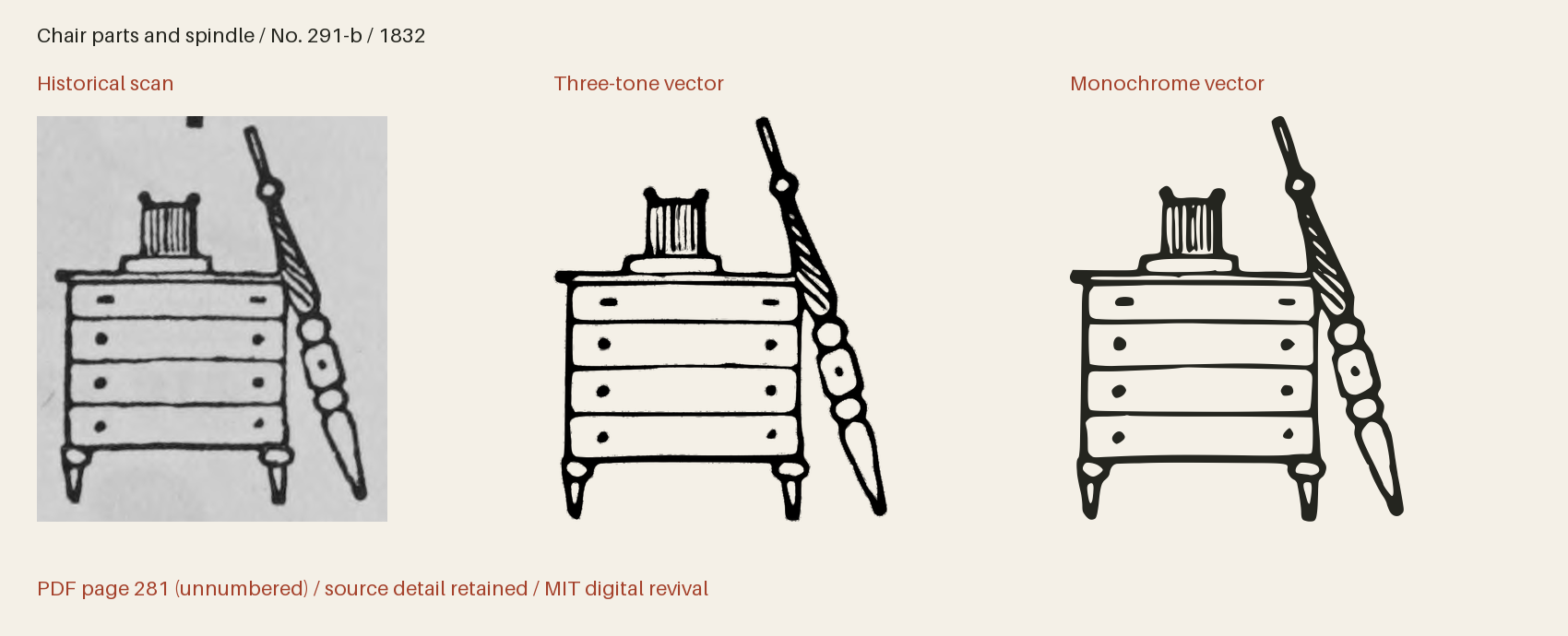 Historical scan beside the three-tone and monochrome vector revivals