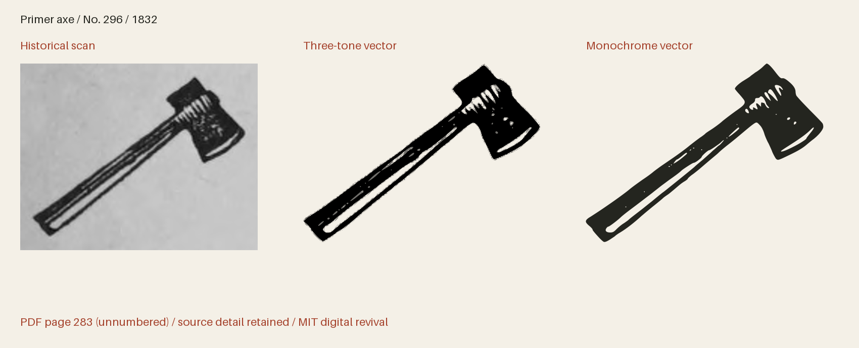 Historical scan beside the three-tone and monochrome vector revivals