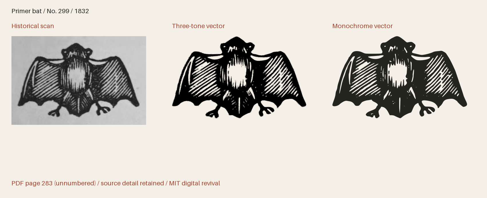Historical scan beside the three-tone and monochrome vector revivals