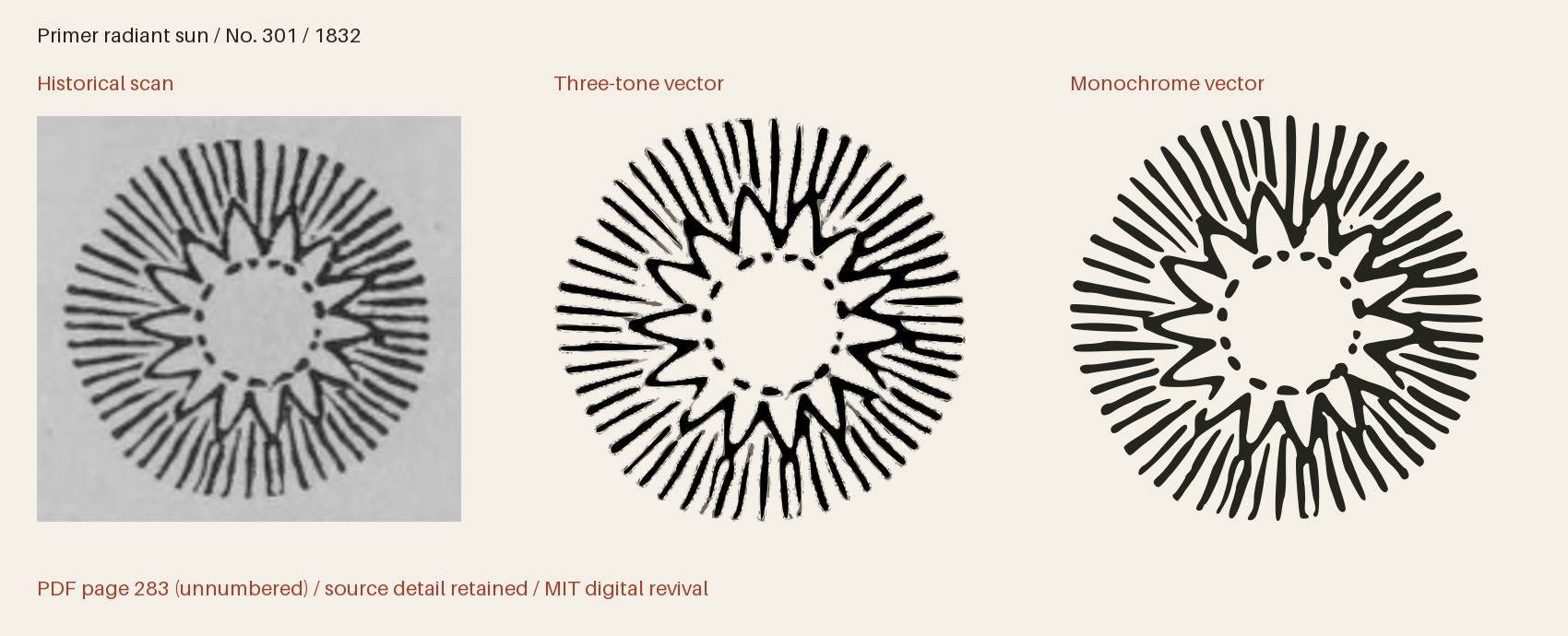 Historical scan beside the three-tone and monochrome vector revivals