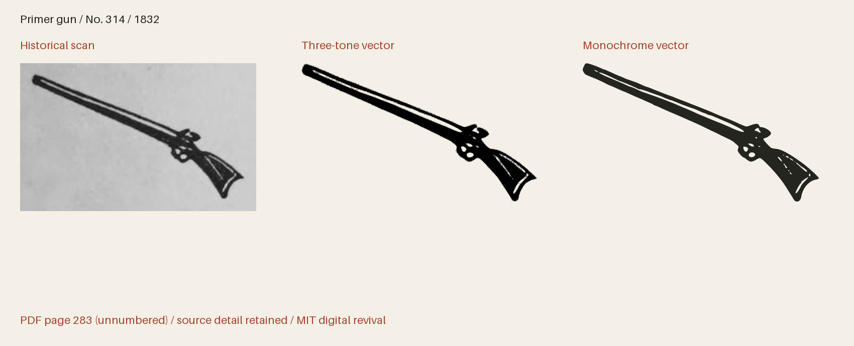 Historical scan beside the three-tone and monochrome vector revivals