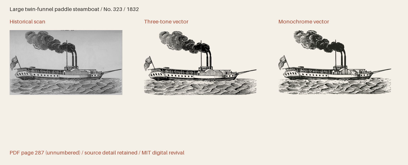 Historical scan beside the three-tone and monochrome vector revivals