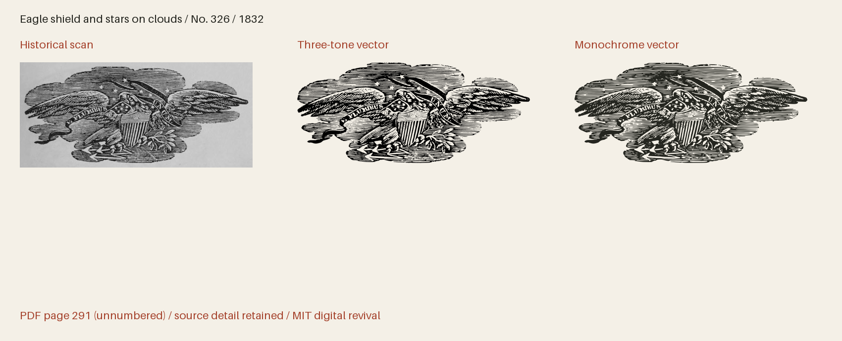 Historical scan beside the three-tone and monochrome vector revivals