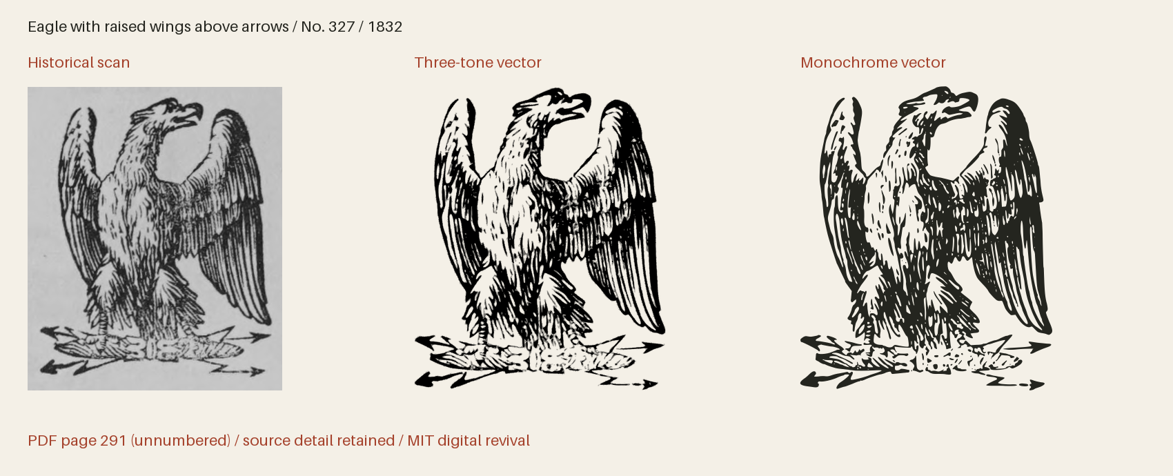 Historical scan beside the three-tone and monochrome vector revivals