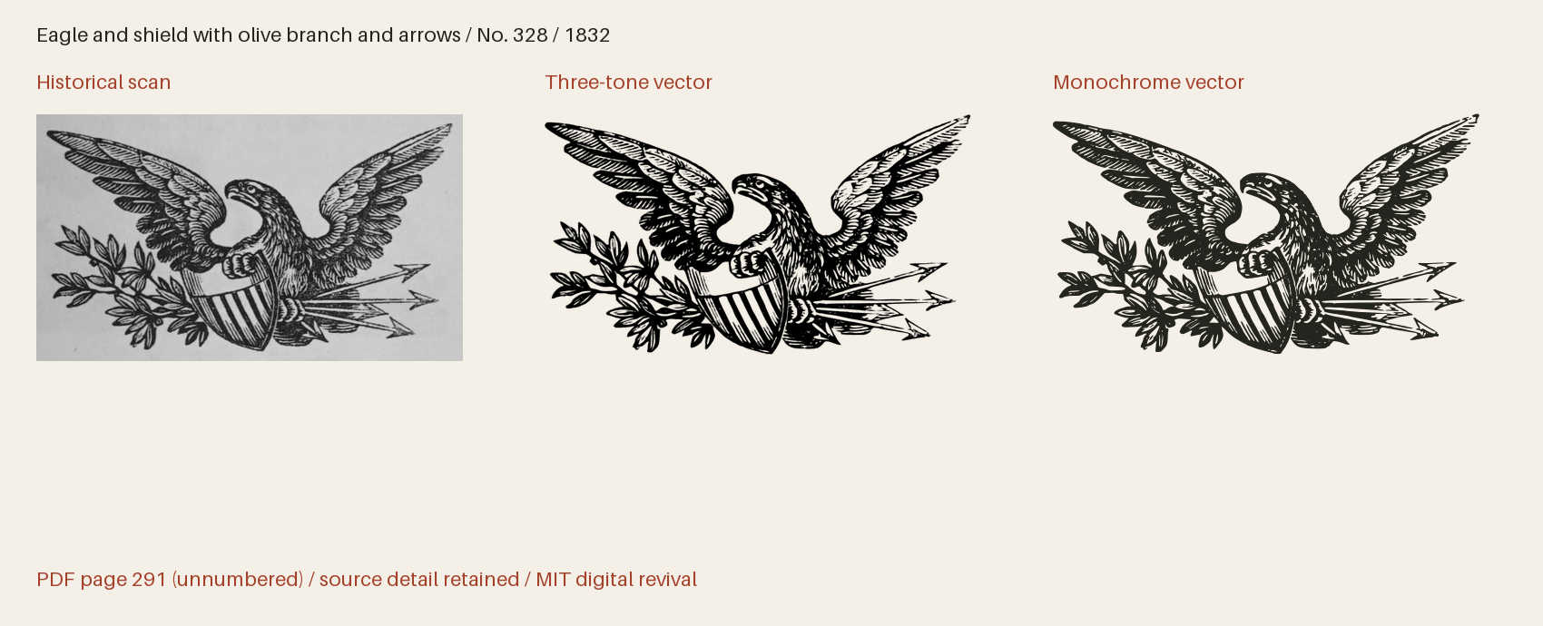 Historical scan beside the three-tone and monochrome vector revivals