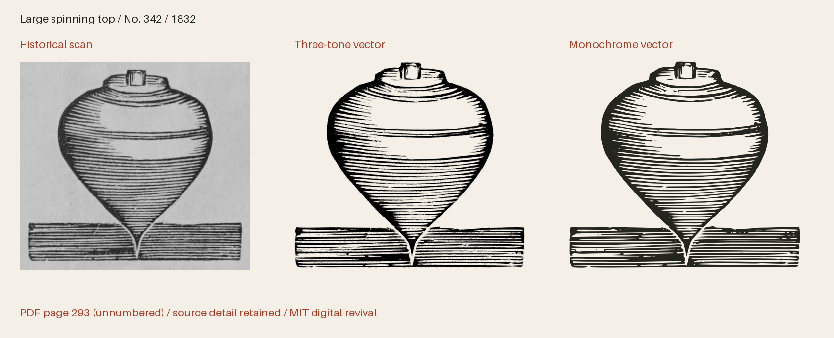 Historical scan beside the three-tone and monochrome vector revivals