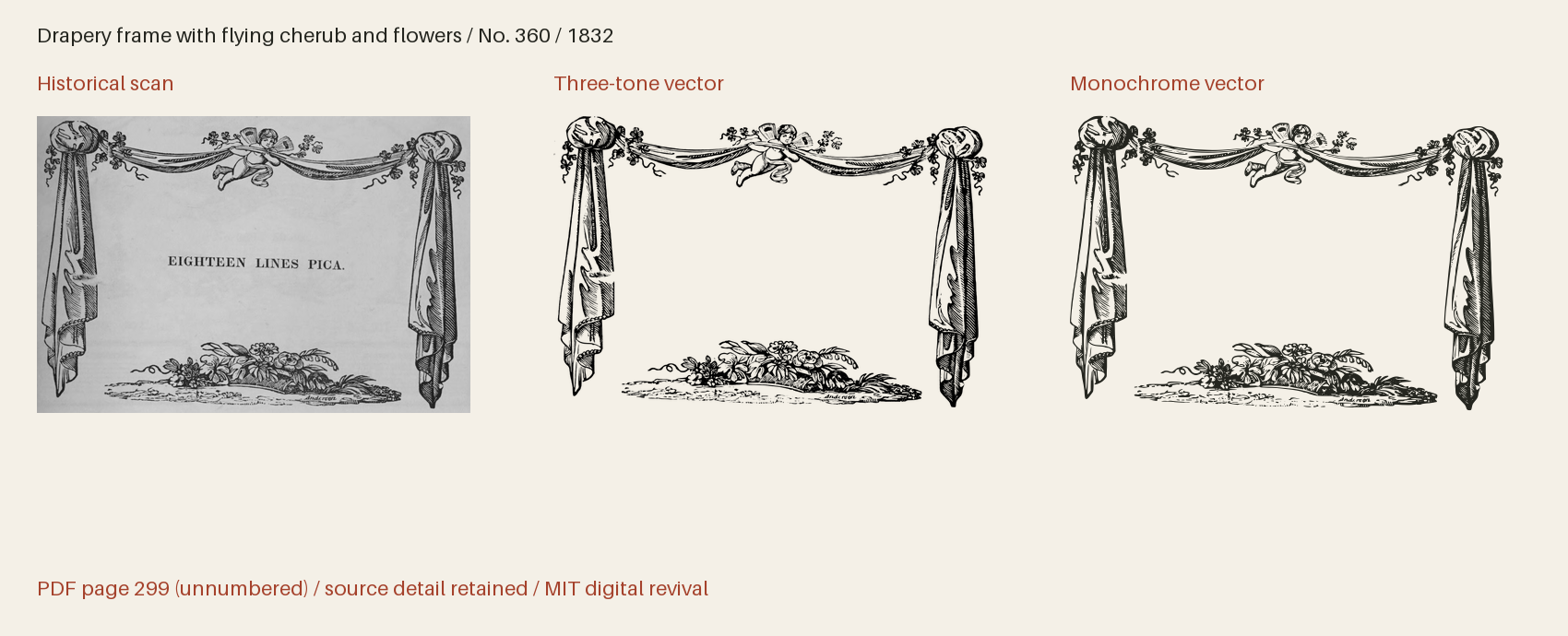 Historical scan beside the three-tone and monochrome vector revivals